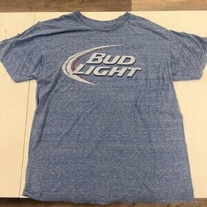 Y2k BUD LIGHT Short Sleeve T-shirt Corporate Logo M Heather Light Blue Merica EC